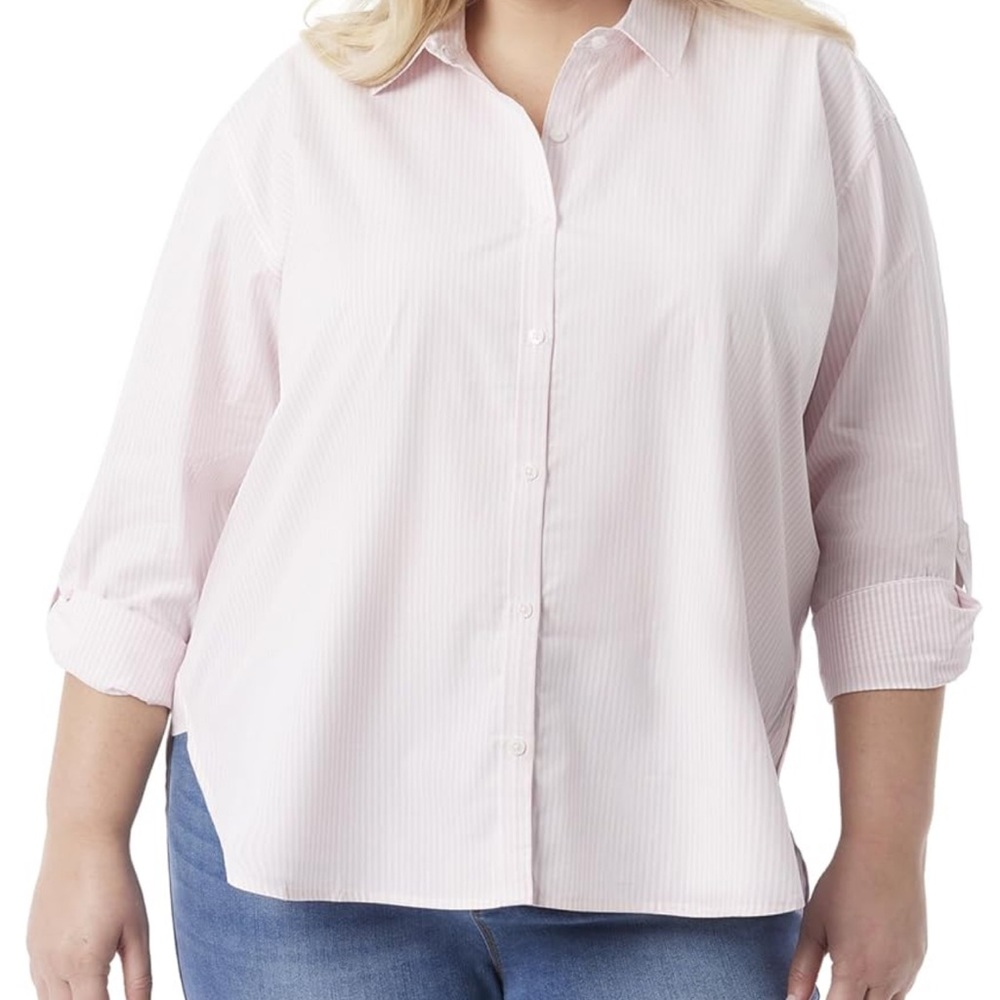 Gloria Vanderbilt Plus Size Light Pink Striped Button Down Shirt
